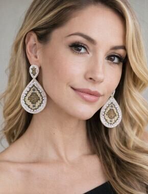 Kay Lee White Ivory Beaded Earrings New